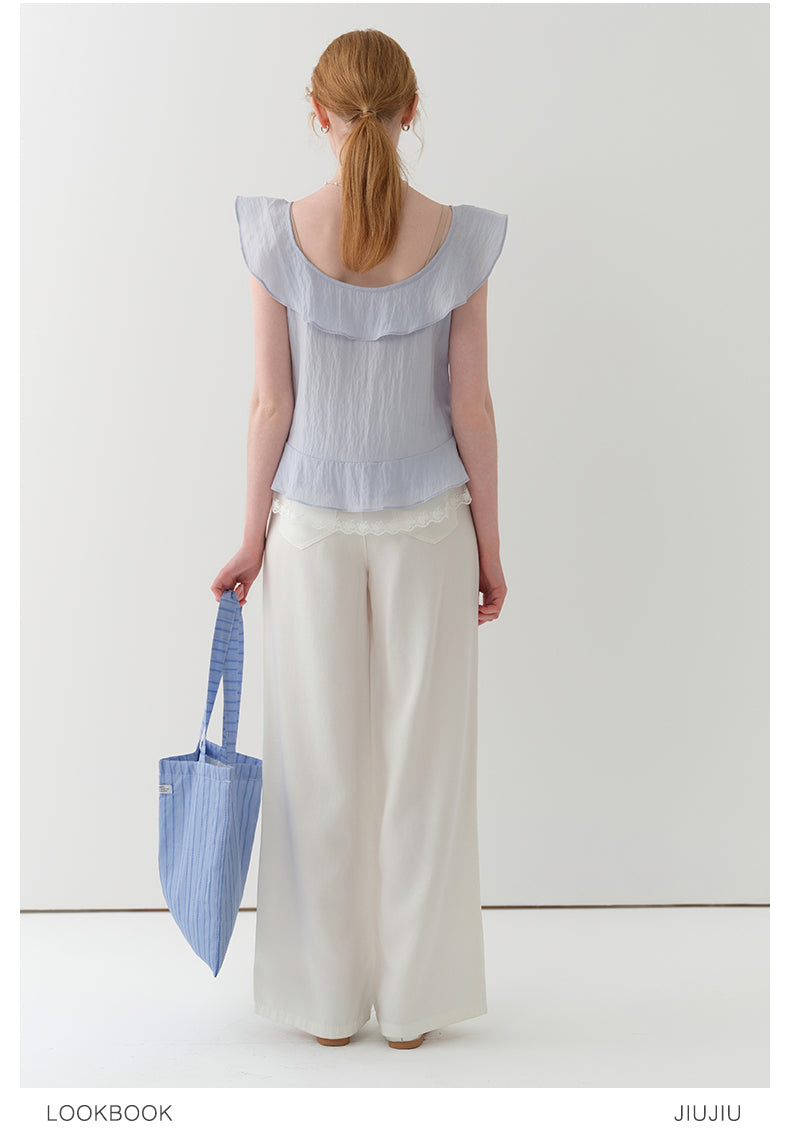 Sleeveless Textured Pintuck Blouse With Flutter Collar