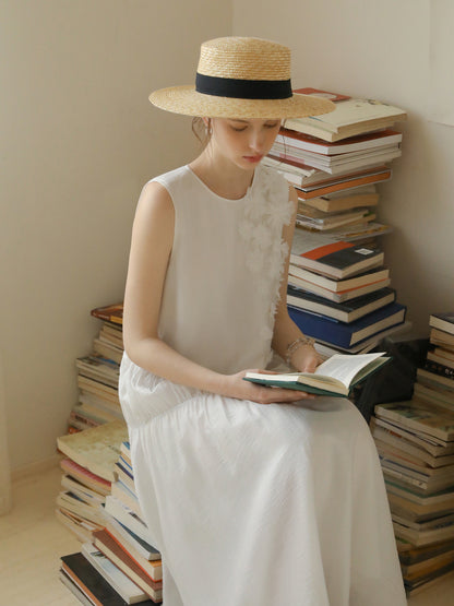 Sleeveless Dress With Floral Detail And Tiered Waist