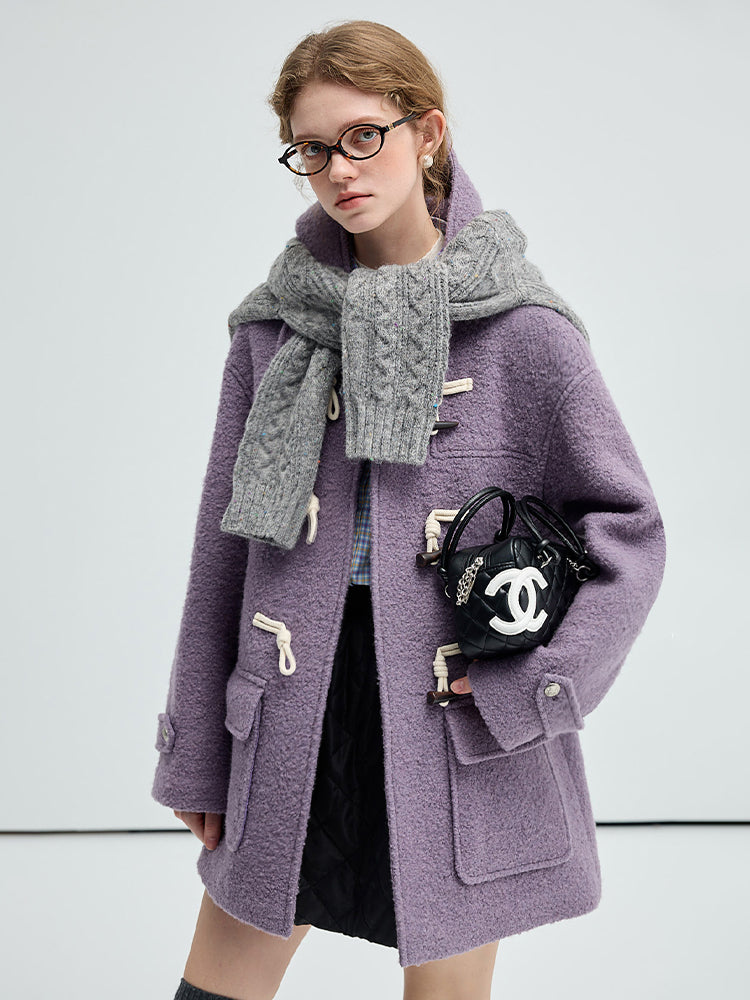 Short Bouclé Wool Blend Duffle Coat