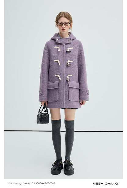 Short Bouclé Wool Blend Duffle Coat