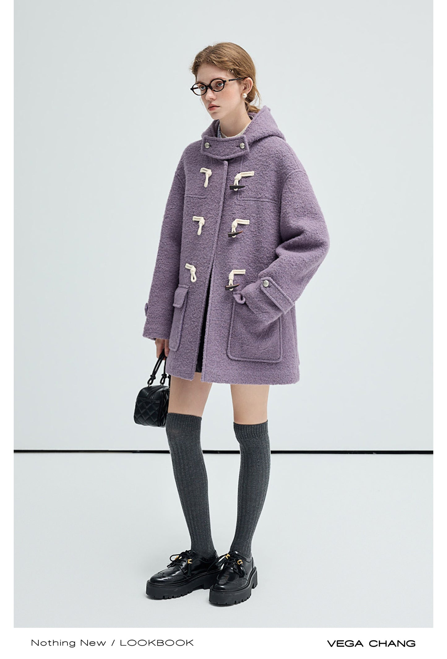 Short Bouclé Wool Blend Duffle Coat