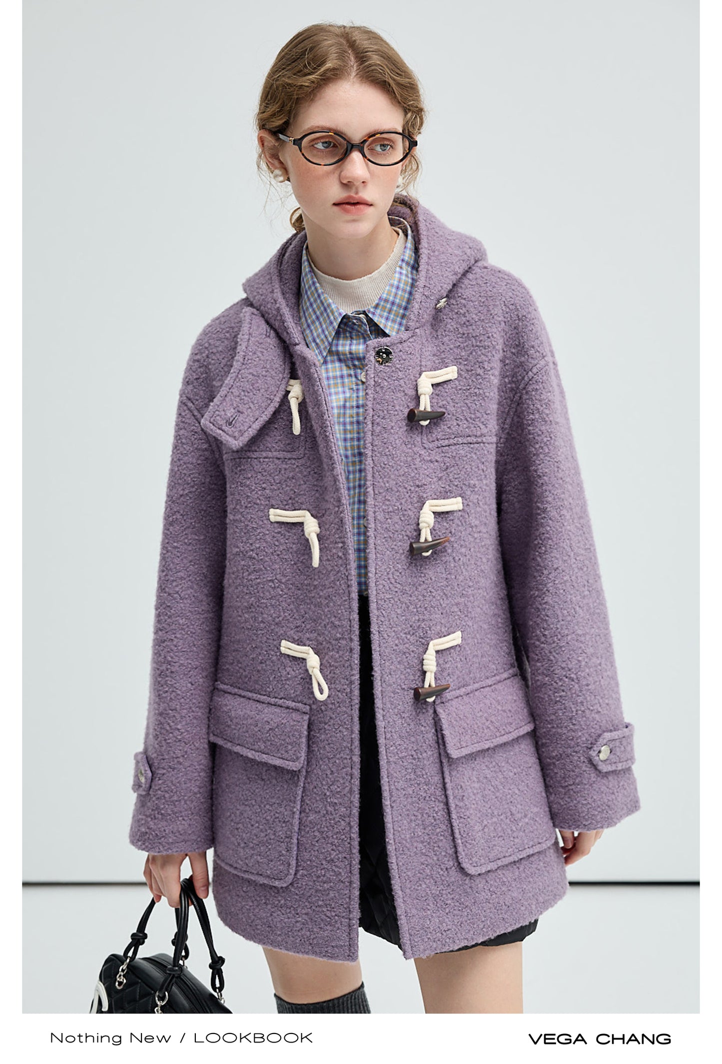 Short Bouclé Wool Blend Duffle Coat