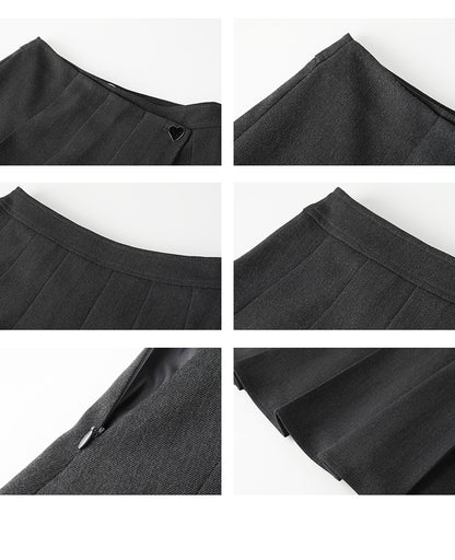 Velvet Brushed Top / Pleated Zip Skirt