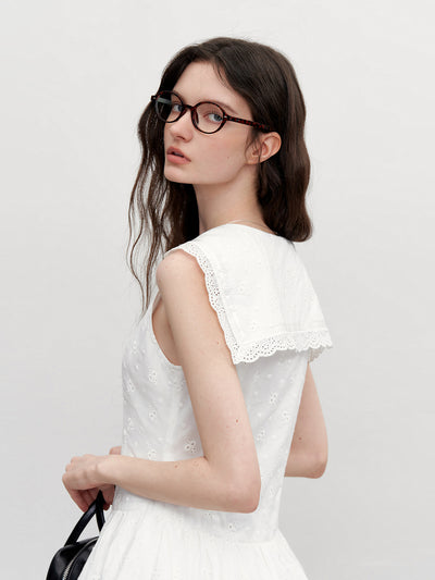 Embroidered Sailor Dress With Bubble Hem And Lace Detail (hover)