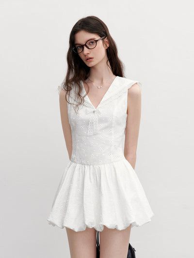 Embroidered Sailor Dress With Bubble Hem And Lace Detail