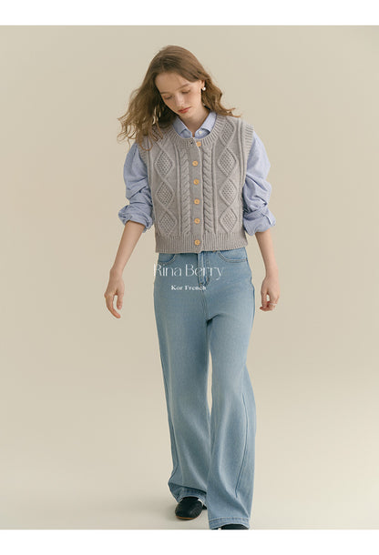 Button-Up Cable Knit Vest