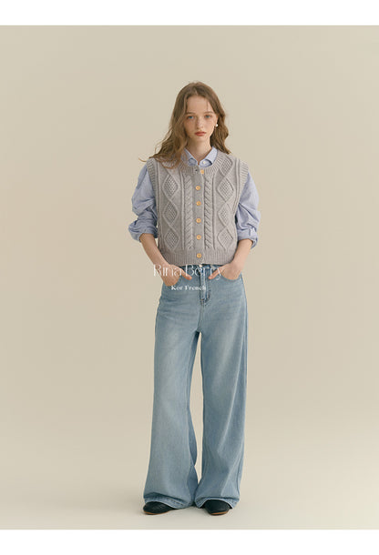 Button-Up Cable Knit Vest