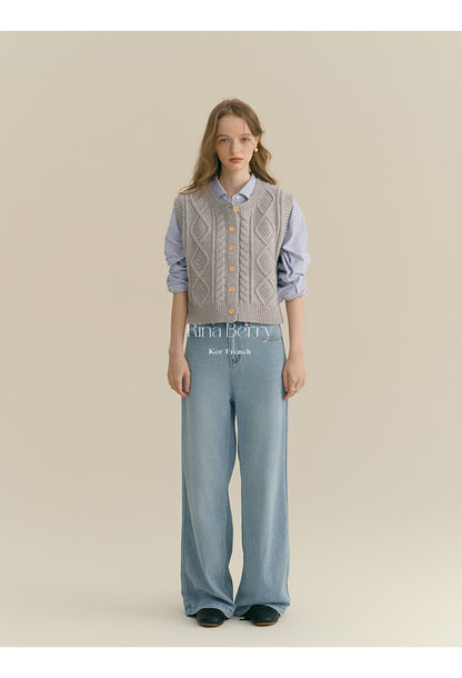 Button-Up Cable Knit Vest