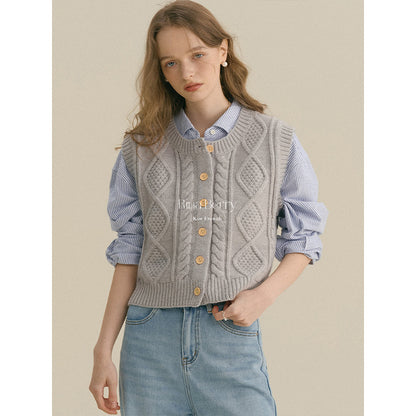 Button-Up Cable Knit Vest