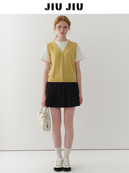 Silk Blend Faux Layered Vest T-Shirt