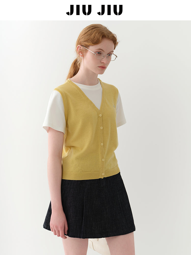 Silk Blend Faux Layered Vest T-Shirt