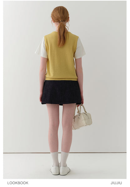 Silk Blend Faux Layered Vest T-Shirt