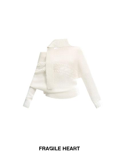 One-Shoulder Cutout Batwing Knit Top And Shorts