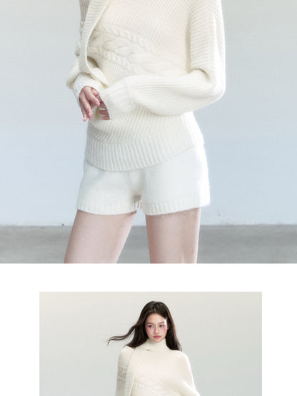 One-Shoulder Cutout Batwing Knit Top And Shorts