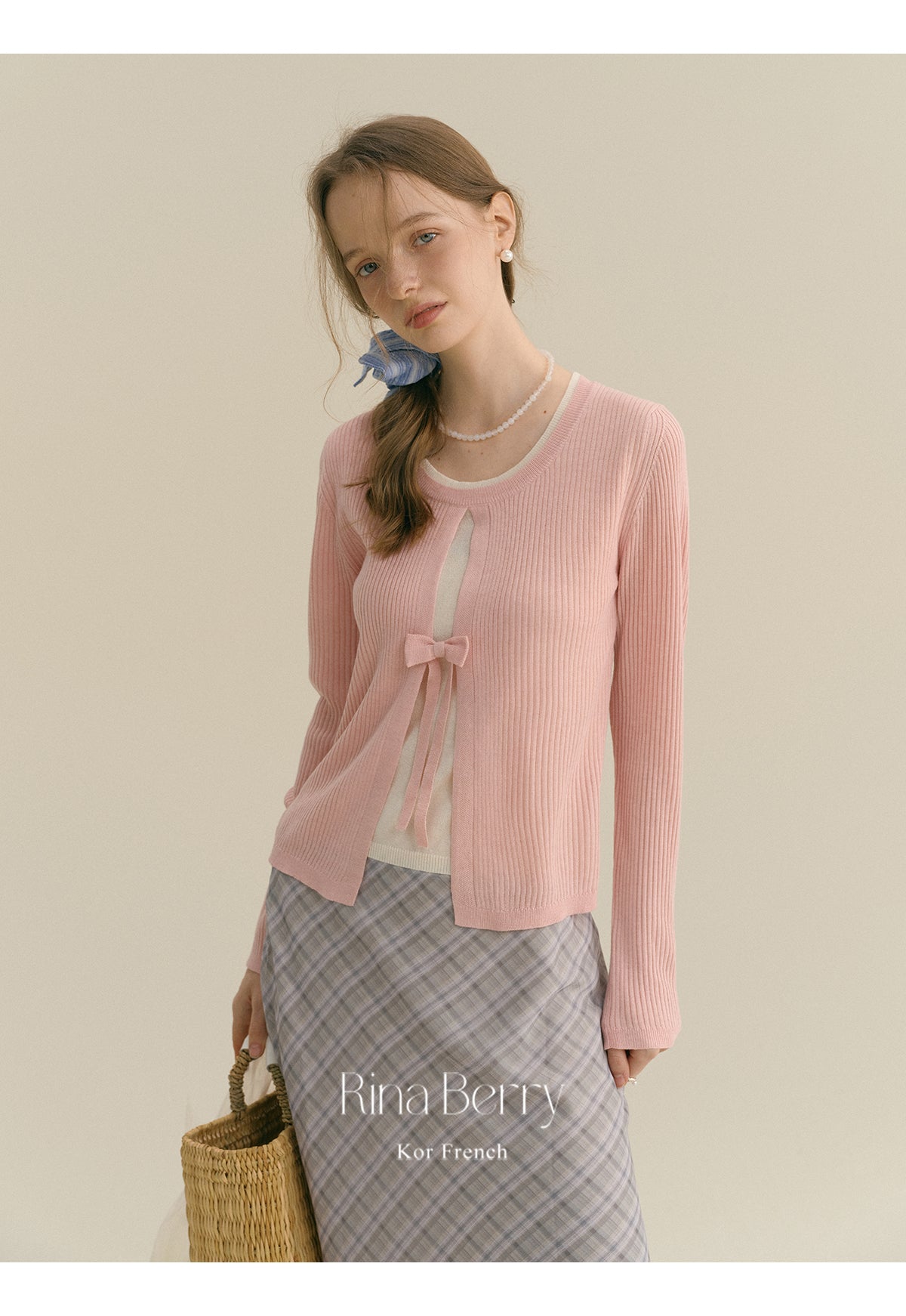 Ribbed Open-Front Knit Top With Bow Detail
