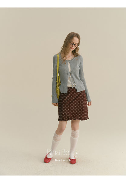 Ribbed Open-Front Knit Top With Bow Detail