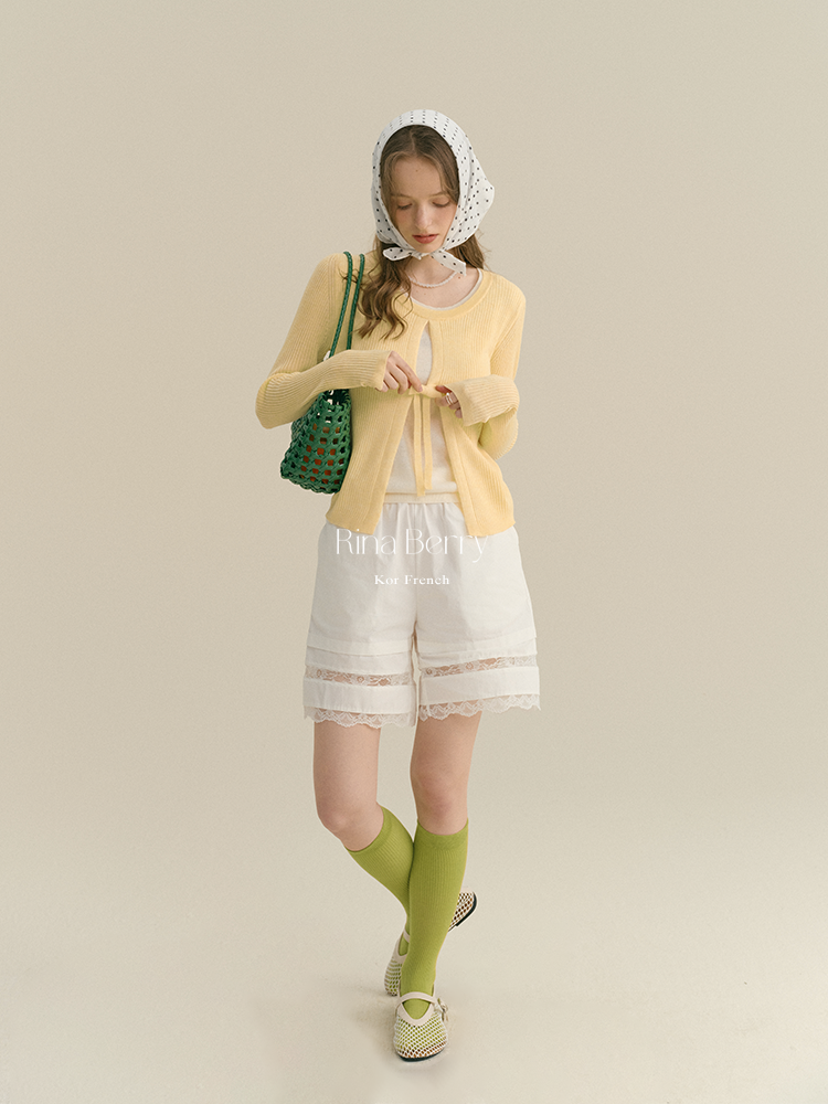 Ribbed Open-Front Knit Top With Bow Detail