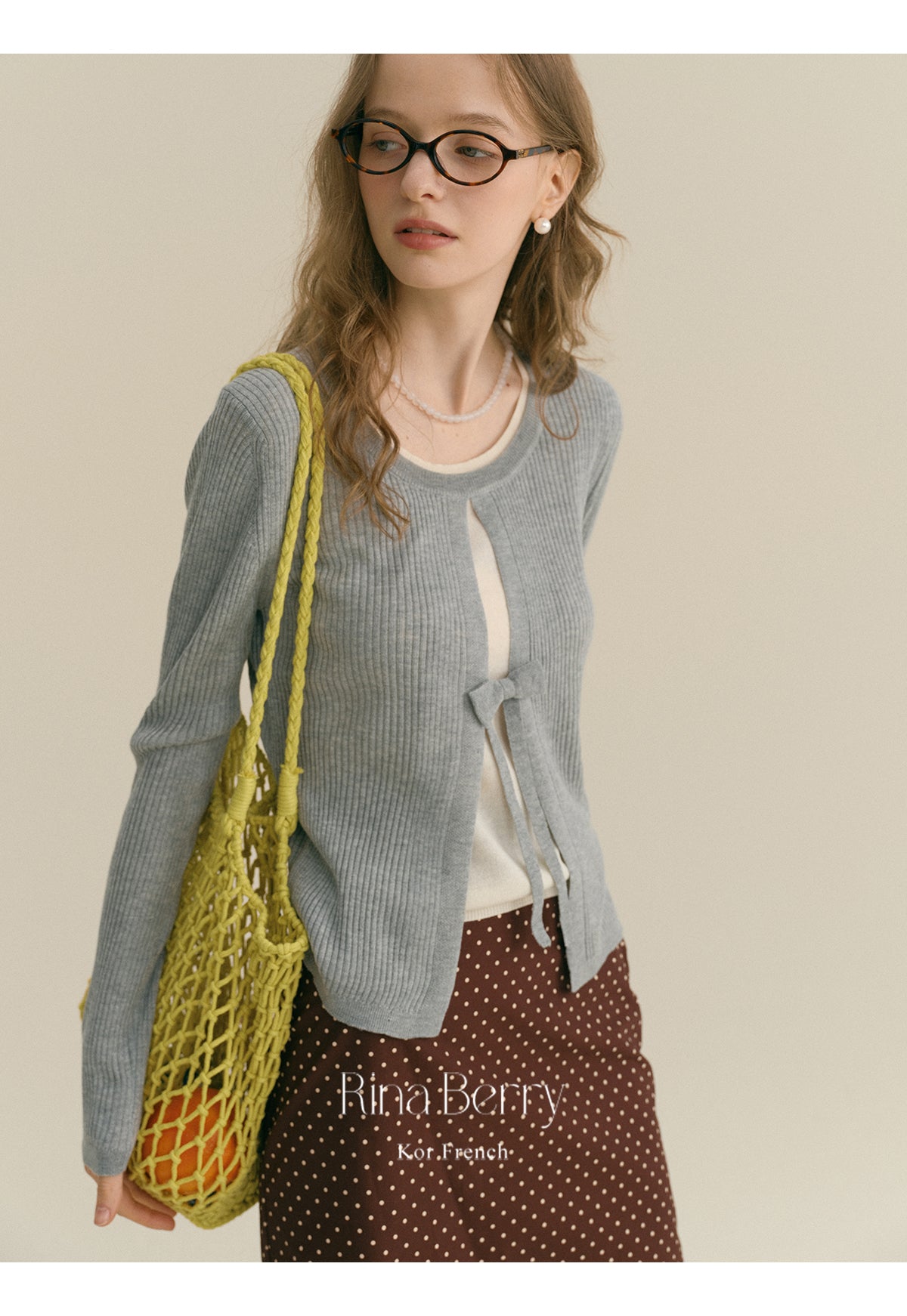 Ribbed Open-Front Knit Top With Bow Detail