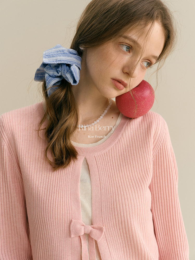 Ribbed Open-Front Knit Top With Bow Detail
