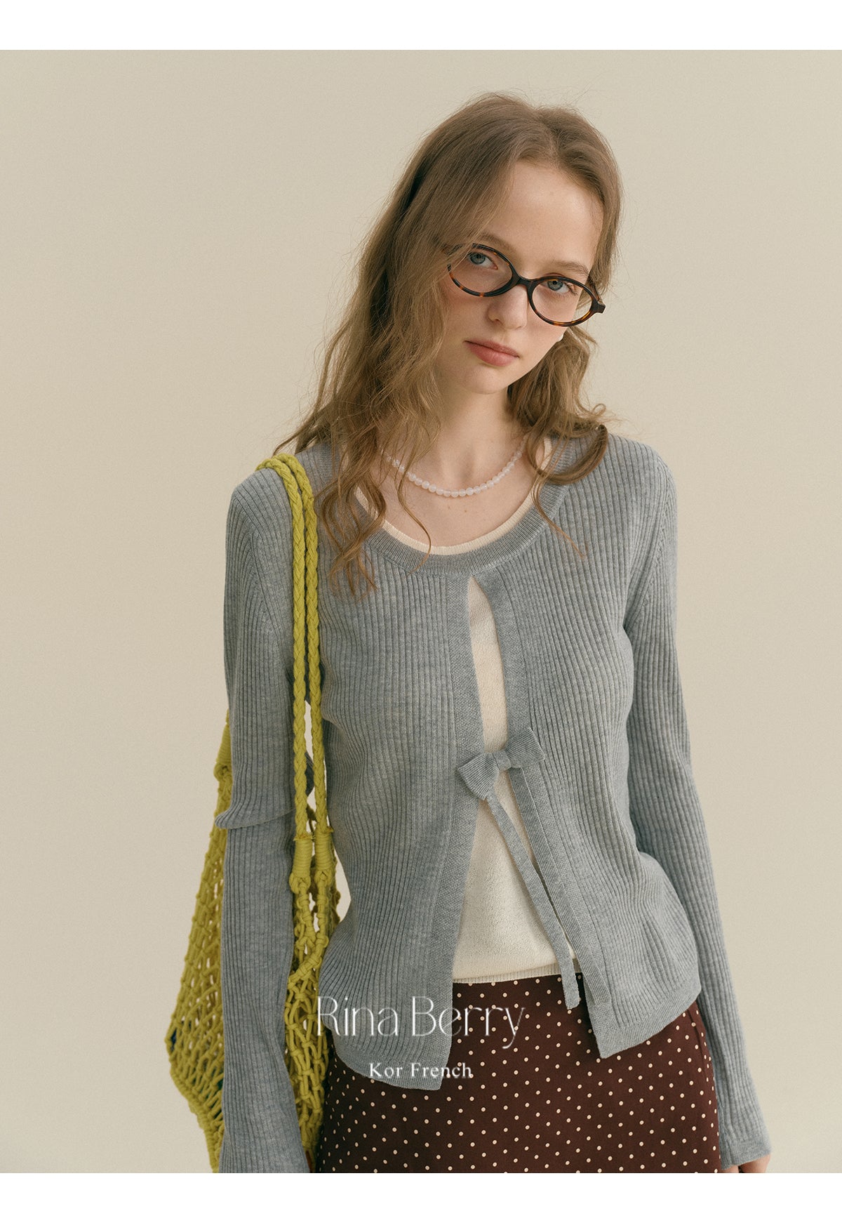 Ribbed Open-Front Knit Top With Bow Detail