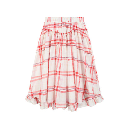 Plaid Square-Neck Blouse & Matching Volume Skirt
