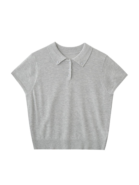Button-Down Collar Polo Knit Top