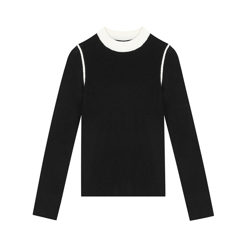 Two-Tone Mock Neck Fitted Sweater