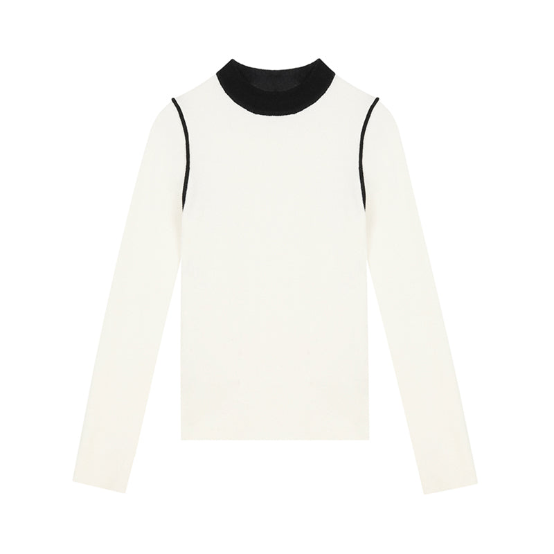 Two-Tone Mock Neck Fitted Sweater