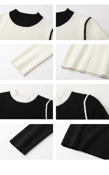 Two-Tone Mock Neck Fitted Sweater