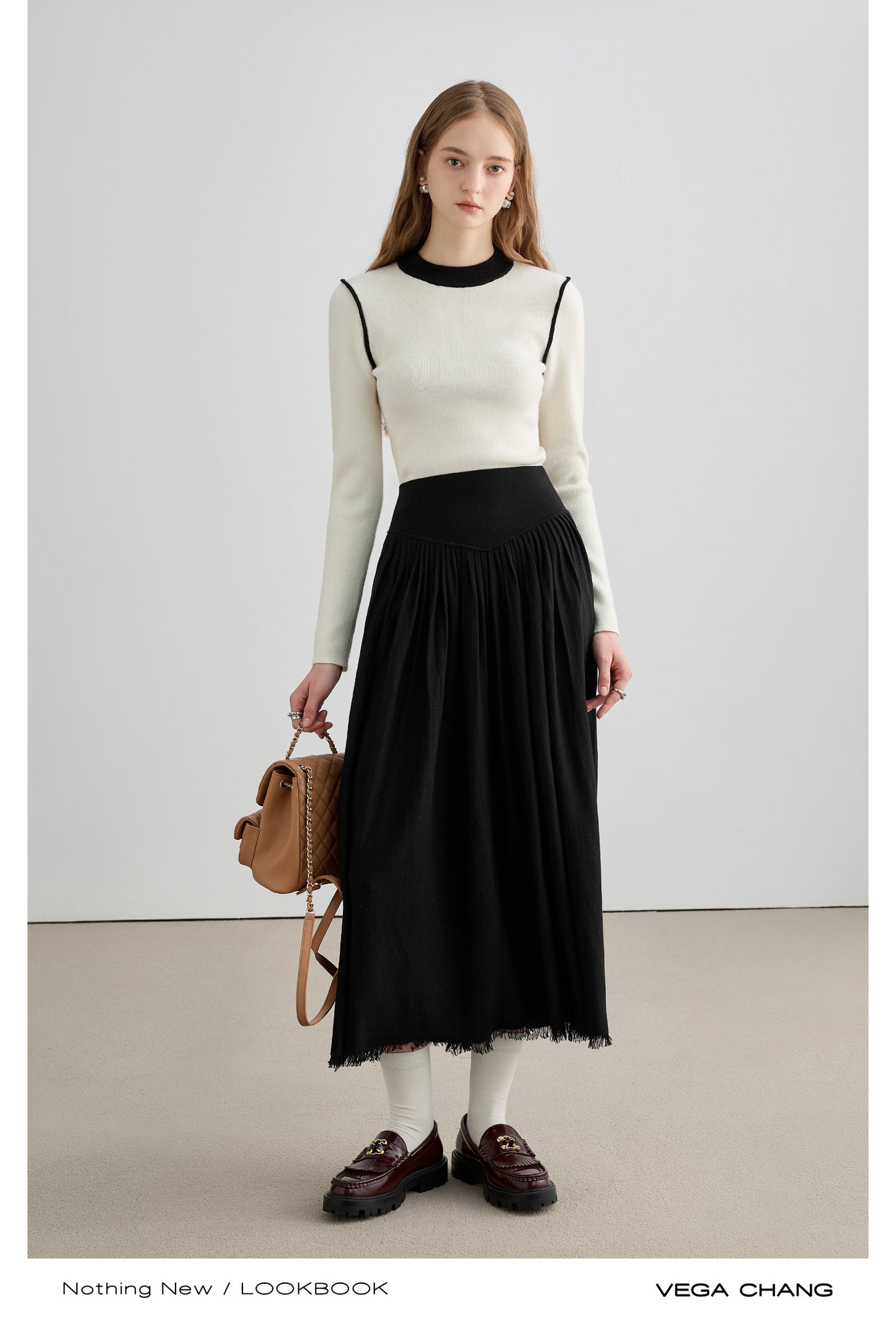 Two-Tone Mock Neck Fitted Sweater