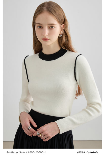 Two-Tone Mock Neck Fitted Sweater