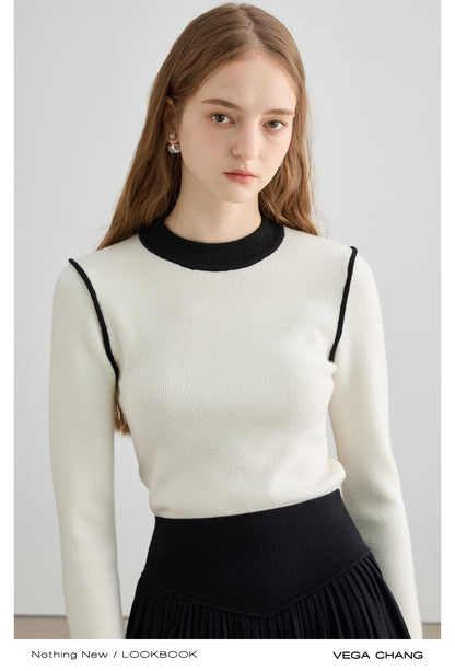 Two-Tone Mock Neck Fitted Sweater