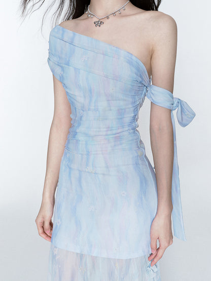 Floral Sheer Off-Shoulder Ruched Dress