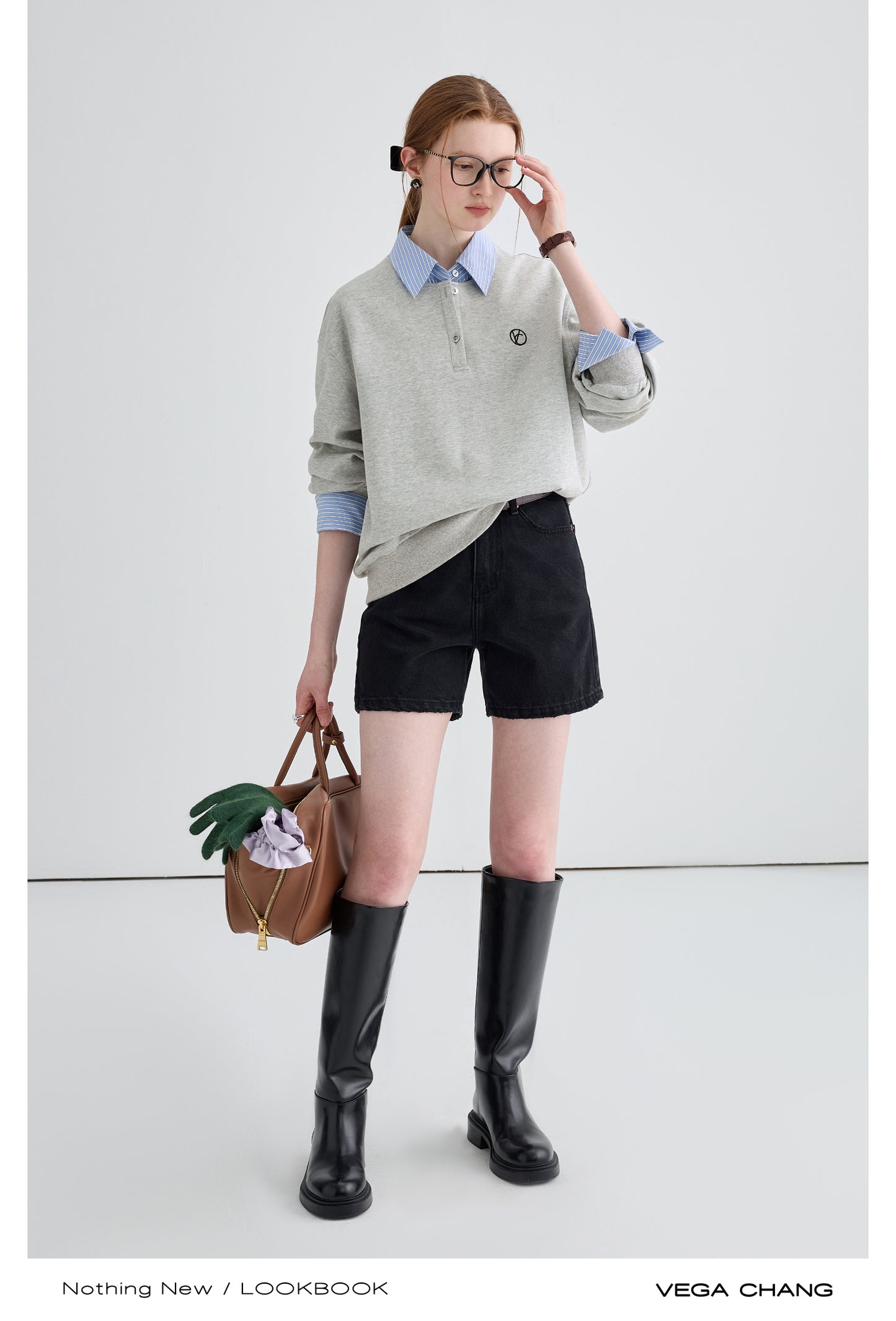 Layered Look Henley Neck Sweatshirt