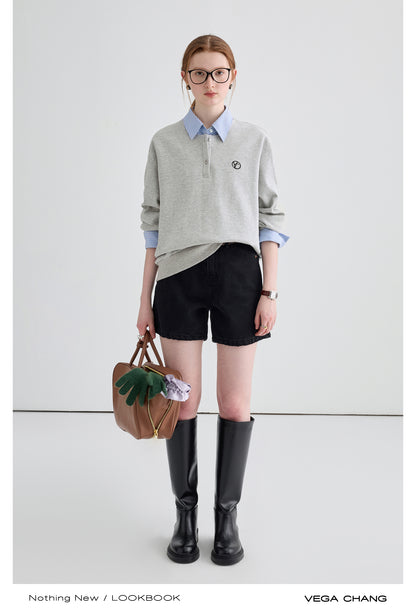 Layered Look Henley Neck Sweatshirt