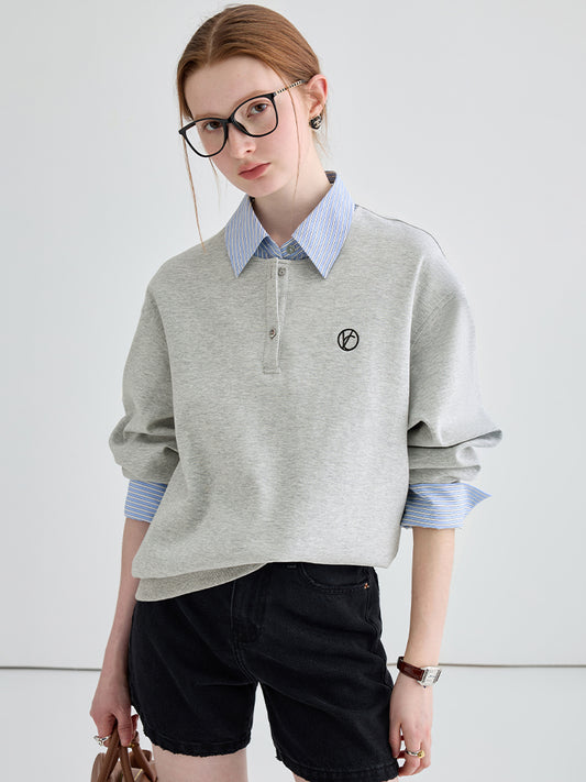 Layered Look Henley Neck Sweatshirt