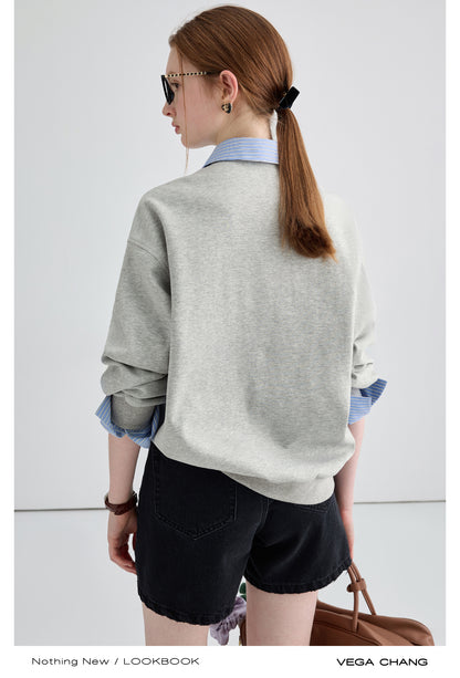 Layered Look Henley Neck Sweatshirt