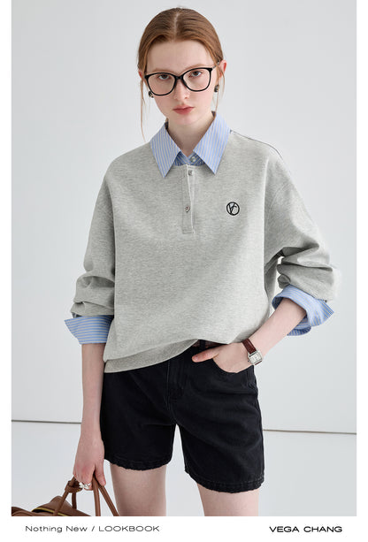 Layered Look Henley Neck Sweatshirt