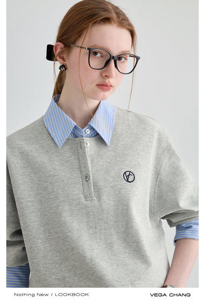 Layered Look Henley Neck Sweatshirt
