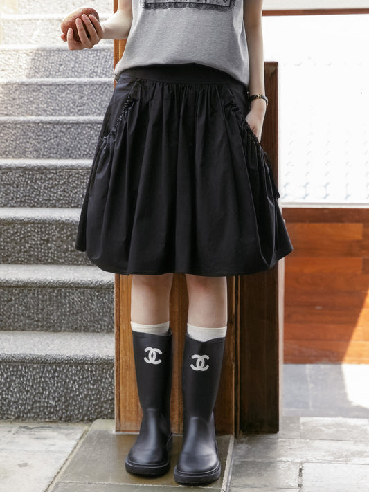 Gathered Cotton Midi Skirt With Drawstring