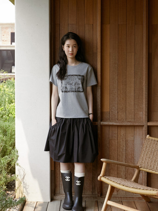 Gathered Cotton Midi Skirt With Drawstring