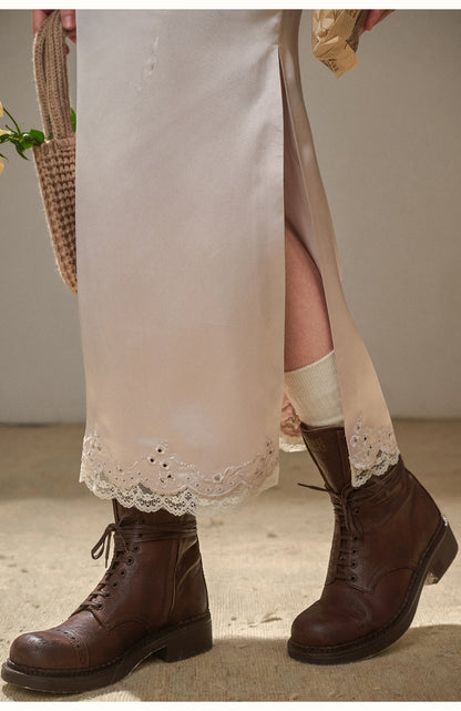 Pearl Satin Embroidered Camisole & Skirt