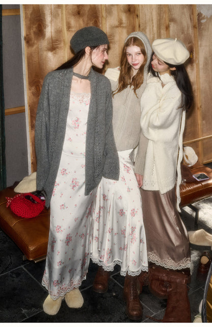 Pearl Satin Embroidered Camisole & Skirt