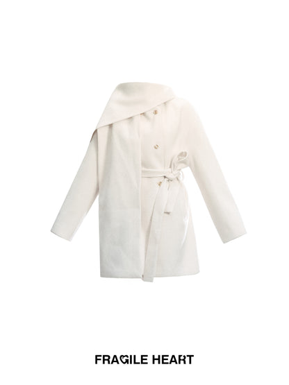 Casual Scarf-Detail Belted Wrap Coat