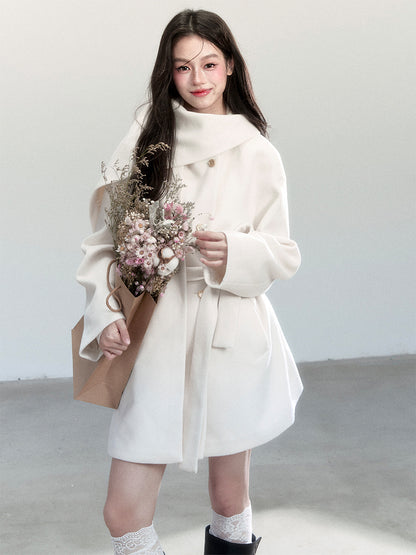 Casual Scarf-Detail Belted Wrap Coat