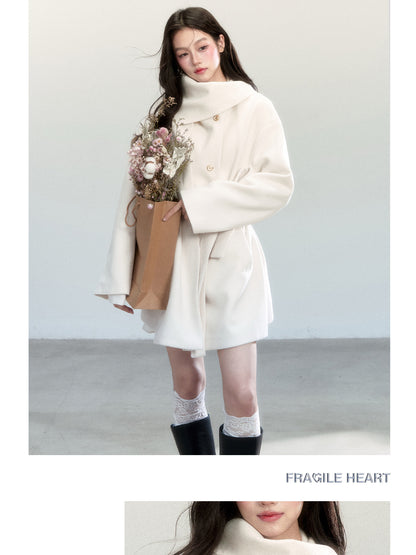 Casual Scarf-Detail Belted Wrap Coat