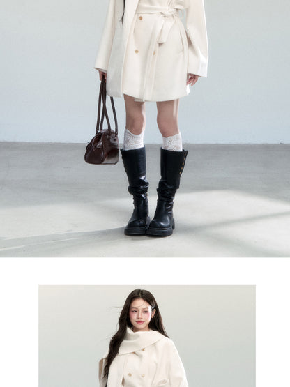 Casual Scarf-Detail Belted Wrap Coat