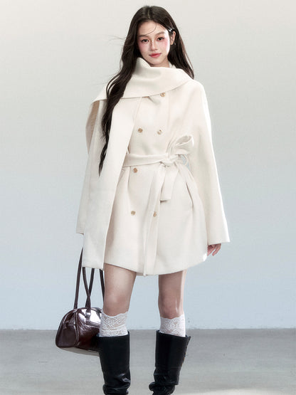 Casual Scarf-Detail Belted Wrap Coat