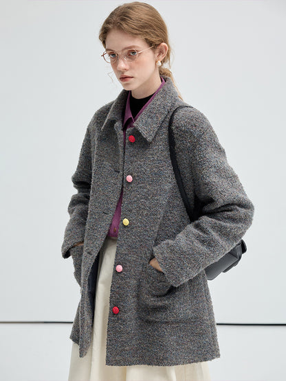 Wool Blend Coat With Candy Colored Buttons