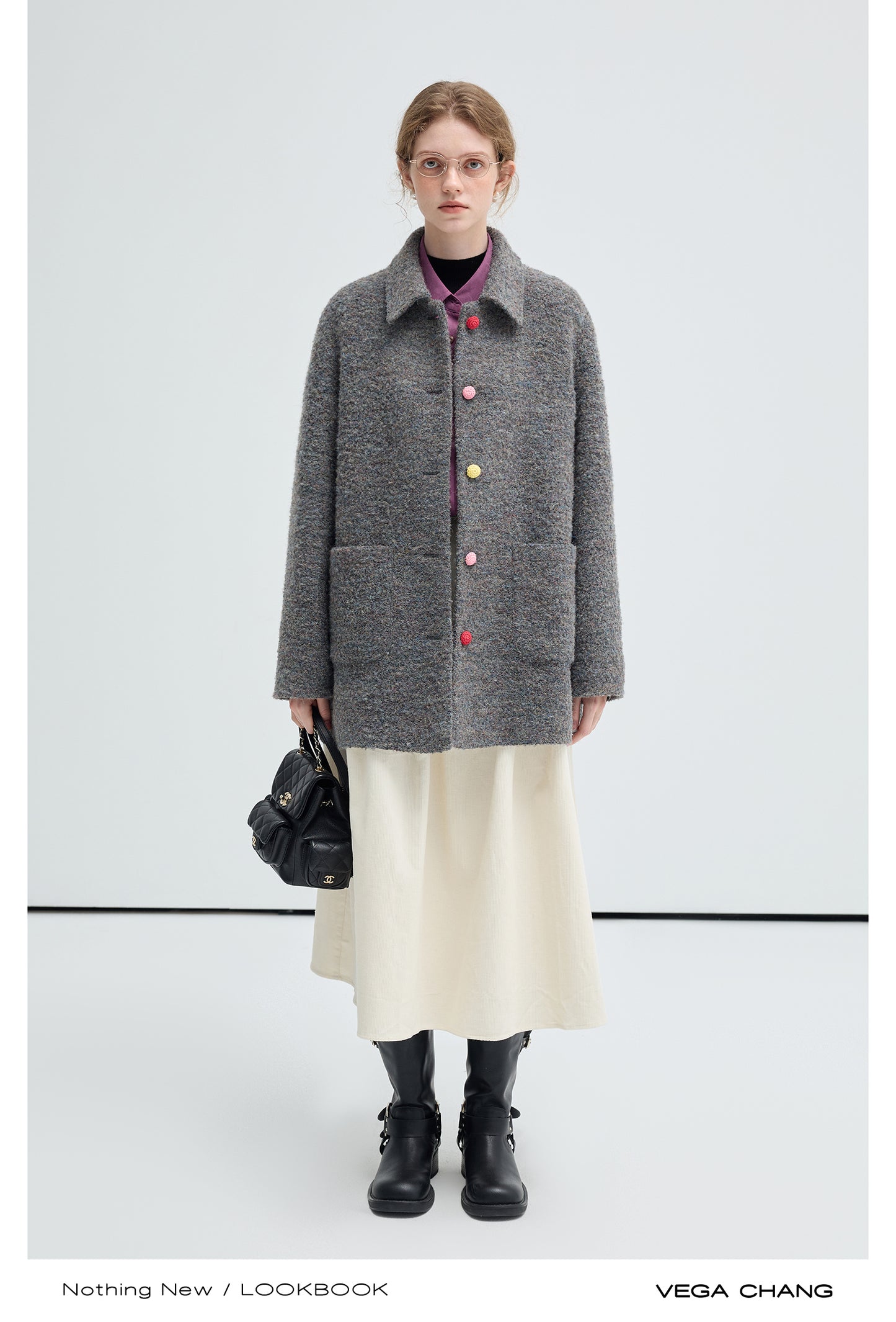 Wool Blend Coat With Candy Colored Buttons